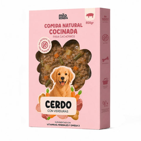 Comida Natural Cocinada de Cerdo para Perro Cachorro