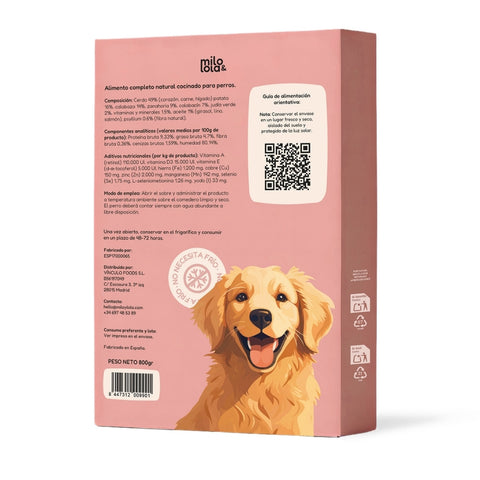 Comida Natural Cocinada de Cerdo para Perro Adulto
