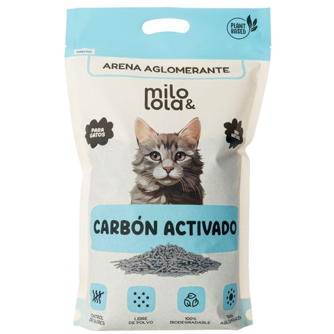 arena carbon activado para gato Milo y Lola