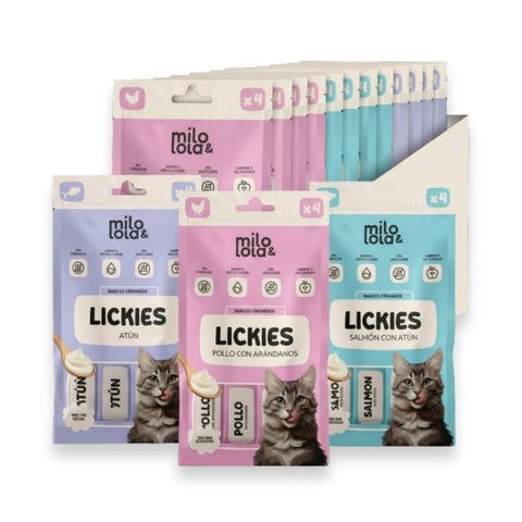 Pack 12x4 Lickies (Snacks Cremosos) de Atún, Pollo y Salmón (12 x 60gr)